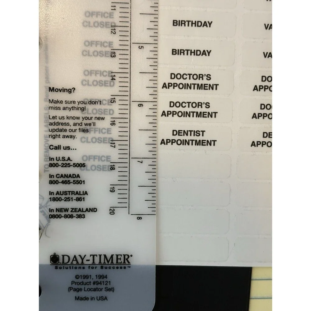 Vintage Day Timer Planner Binder Cover Black Pebbled Leather 7-Ring Memo Pad